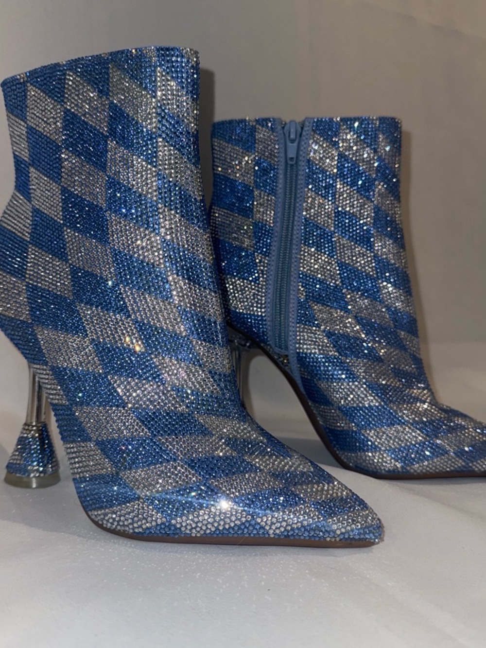 Gianni Bini Rhinestone Crystal Harlequin Blue Ankle Boots Heels Size 7M